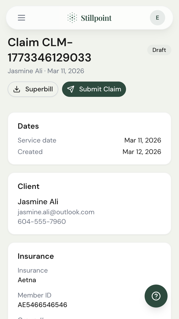Insurance claim detail with draft status