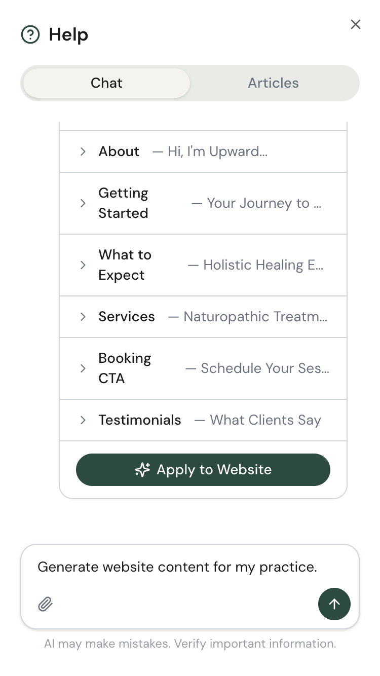 Clio AI generating website content